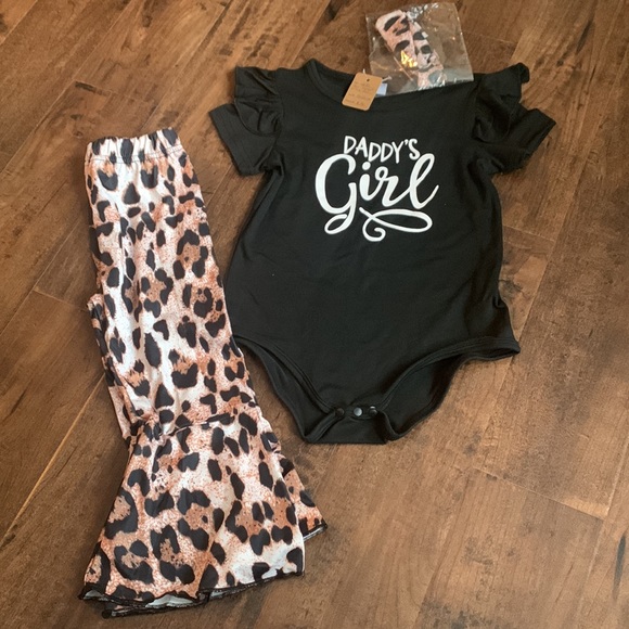 2-Piece “Daddy’s Girl” Cute Outfit with Tie Headband, New, Size 18-24 Months - Picture 4 of 12